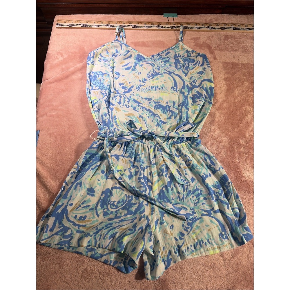 Lilly Pulitzer Deanna Tank Top Romper Bay Blue Into The Deep Size XXS